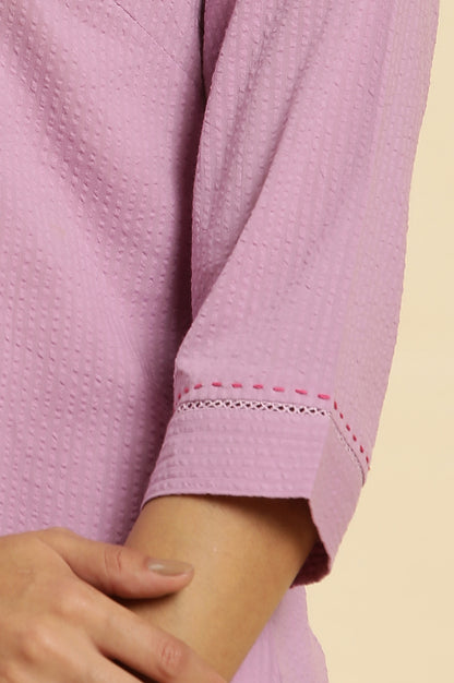 Light Purple Seer Sucker Embroidered Kurta - wforwoman