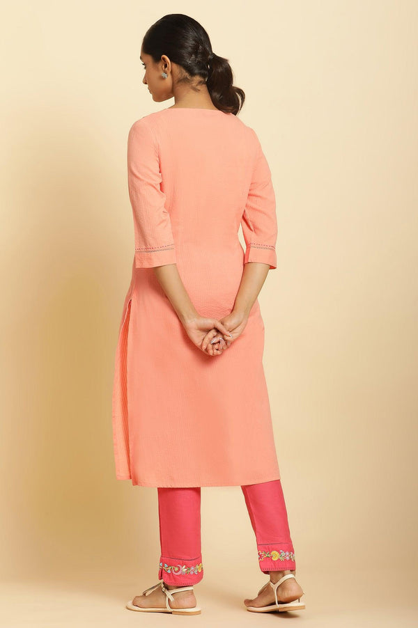 Coral Thread Embroidered Textured Cotton Kurta