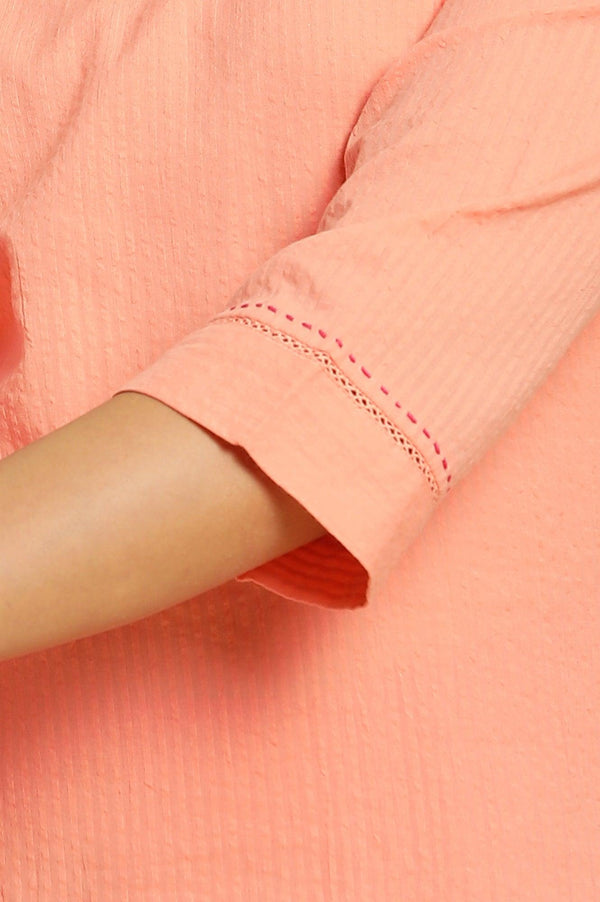 Coral Thread Embroidered Textured Cotton Kurta