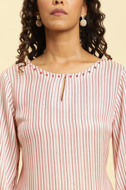 White Striped Schiffli Rayon Dobby Straight Kurta and Slim Pant Set