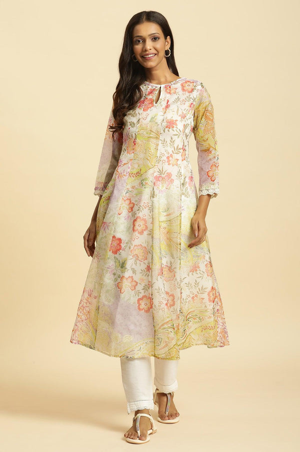 Soft Multi-Coloured Flared Organza Kurta
