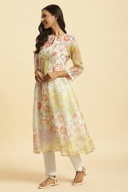 Soft Multi-Coloured Flared Organza Kurta - wforwoman