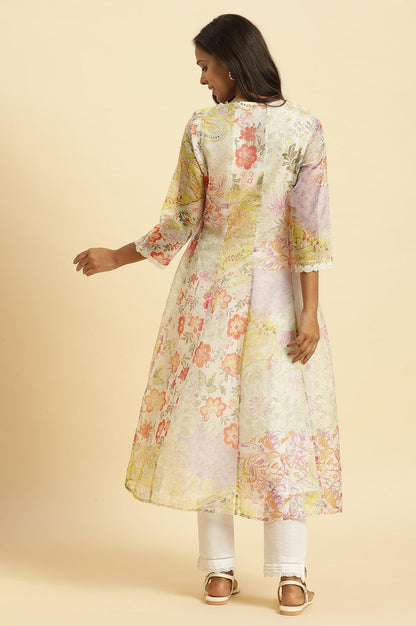 Soft Multi-Coloured Flared Organza Kurta - wforwoman