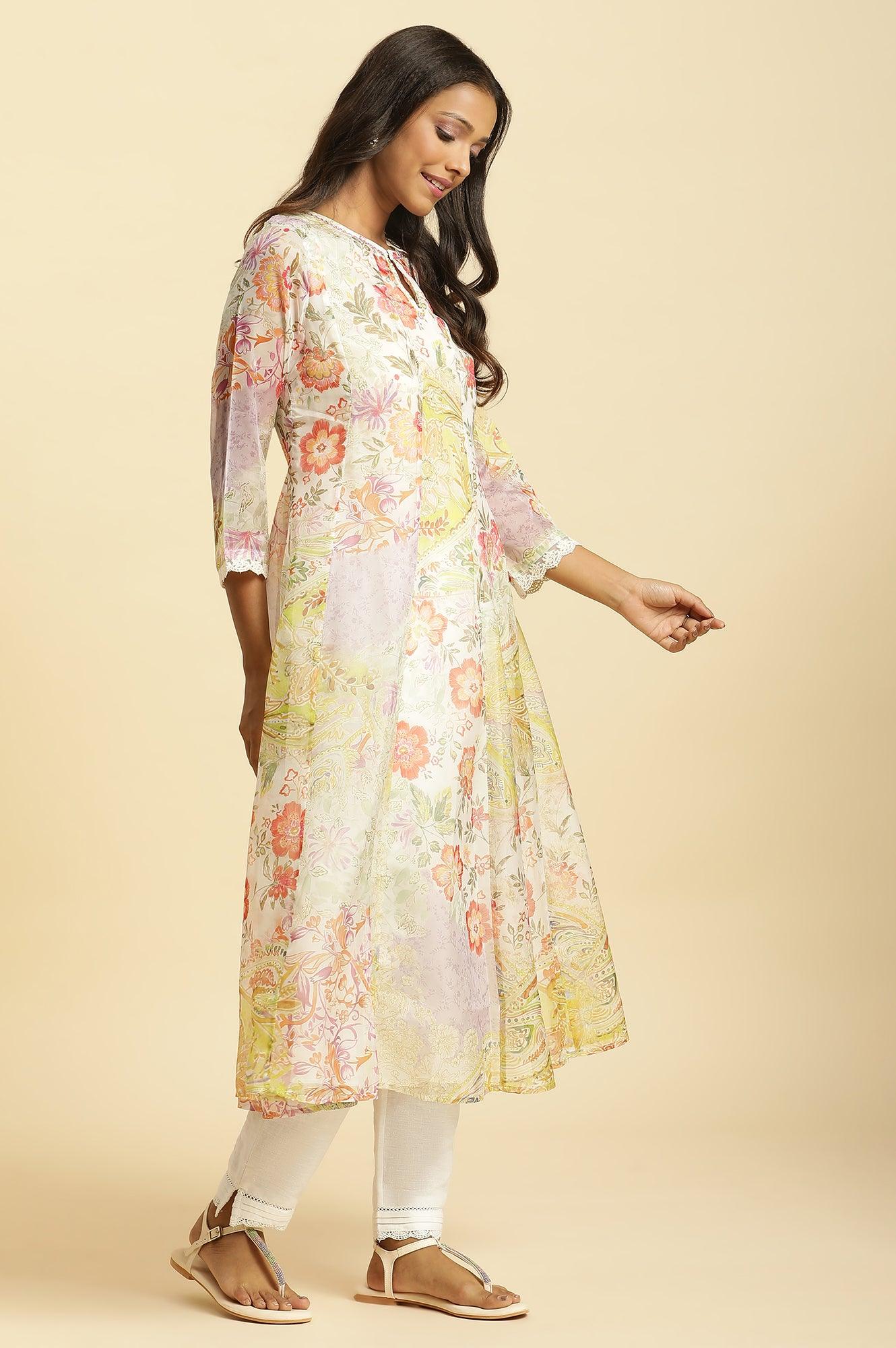 Soft Multi-Coloured Flared Organza Kurta - wforwoman