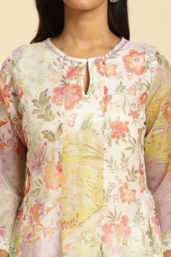 Soft Multi-Coloured Flared Organza Kurta