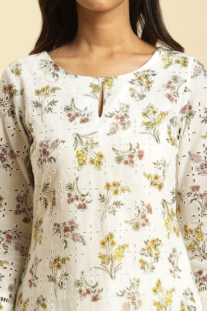 Ecru Flora Printed Straight Kurta - wforwoman
