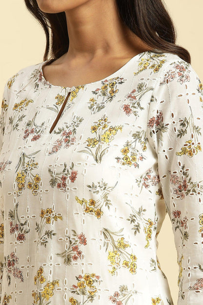 Ecru Flora Printed Straight Kurta - wforwoman