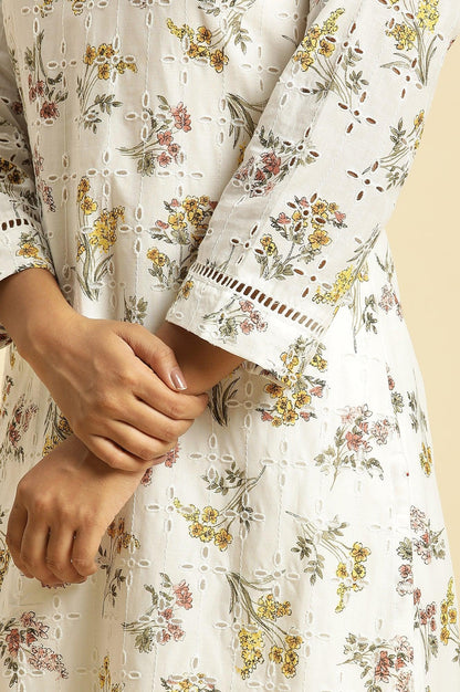 Ecru Flora Printed Straight Kurta - wforwoman