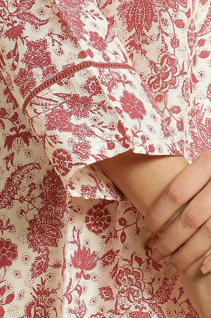 Beige And Red Floral Printed Summer Kurta - wforwoman