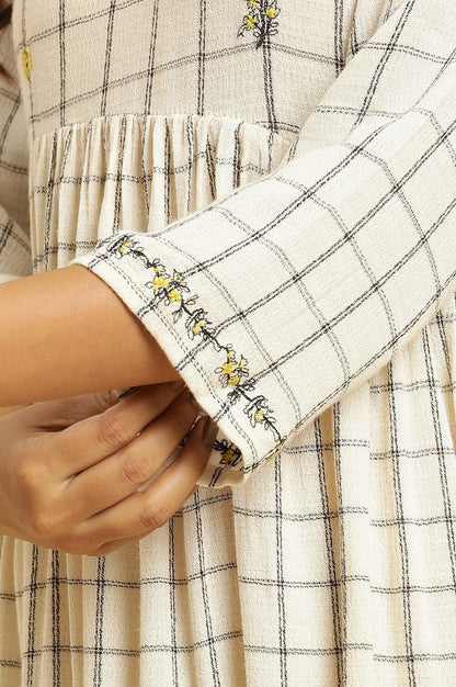 Ecru Checker Thread Embroidered Dress - wforwoman