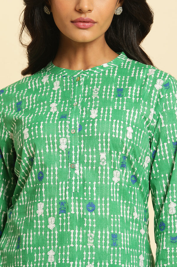 Green Printed Pure Cotton Straight Kurta and Parallel Pant Set