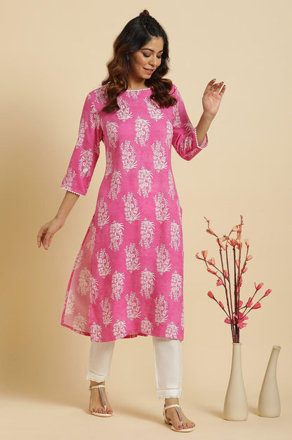 Pink Straight Kurta With Floral Print - wforwoman