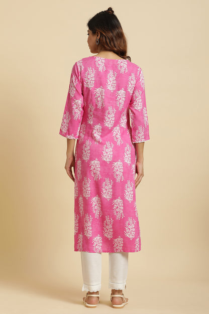 Pink Floral Straight Rayon Kurta