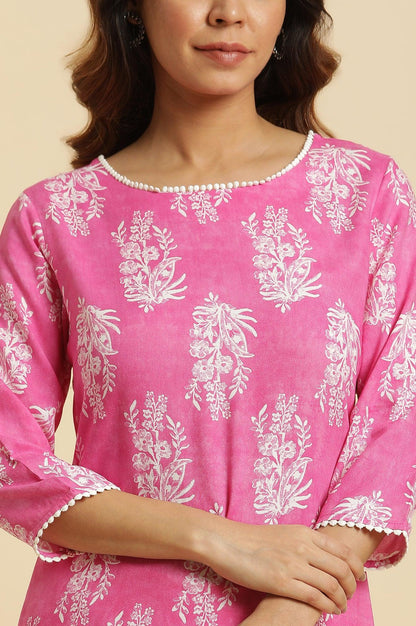 Pink Straight Kurta With Floral Print - wforwoman