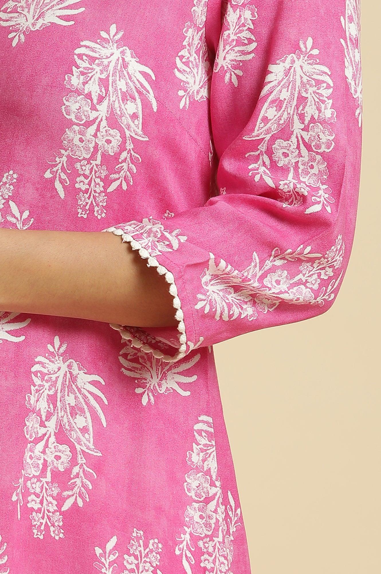 Pink Straight Kurta With Floral Print - wforwoman