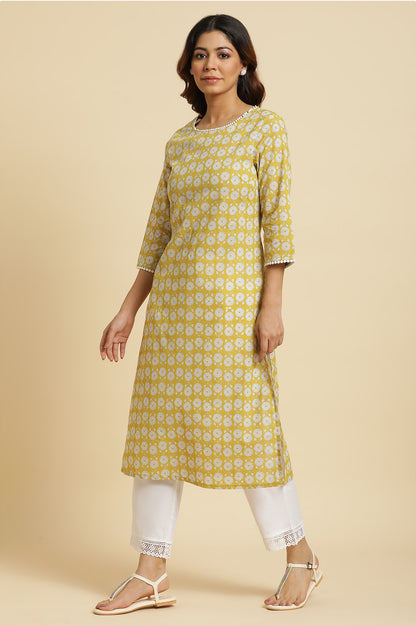 Yellow Abstract Printed Straight Kurta - wforwoman