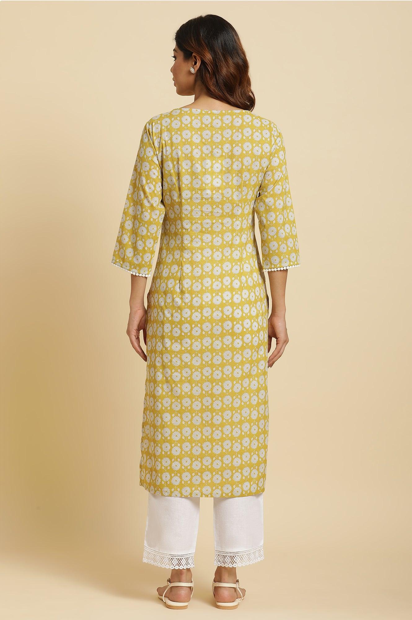 Yellow Abstract Printed Straight Kurta - wforwoman