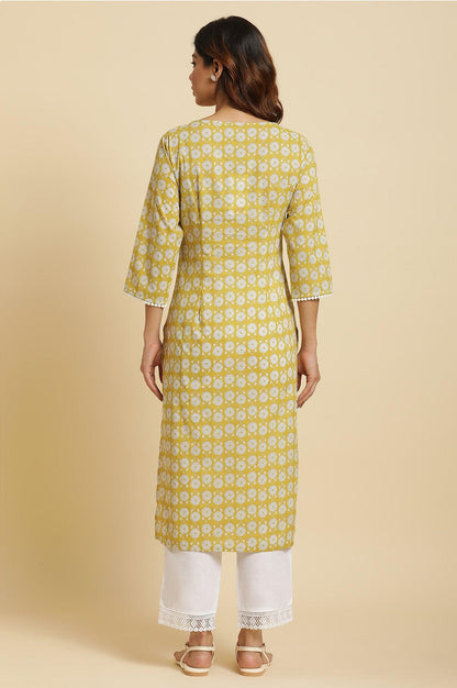 Yellow Abstract Printed Straight Kurta - wforwoman