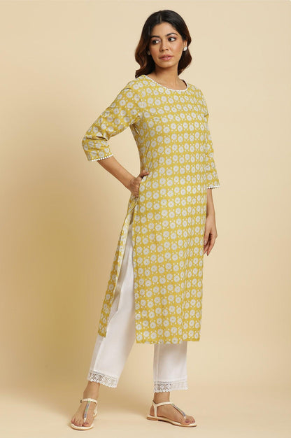 Yellow Abstract Printed Straight Kurta - wforwoman