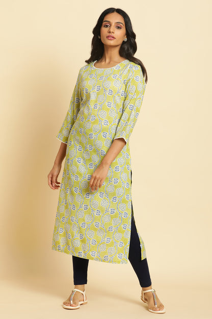 Green Floral Printed Straight Kurta