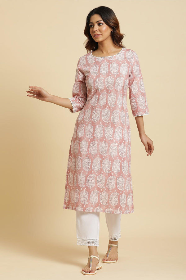 Pink Paisley Printed Cotton Kurta
