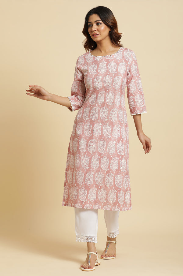 Pink Paisley Printed Cotton Kurta