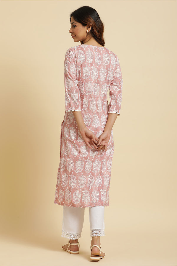 Pink Paisley Printed Cotton Kurta