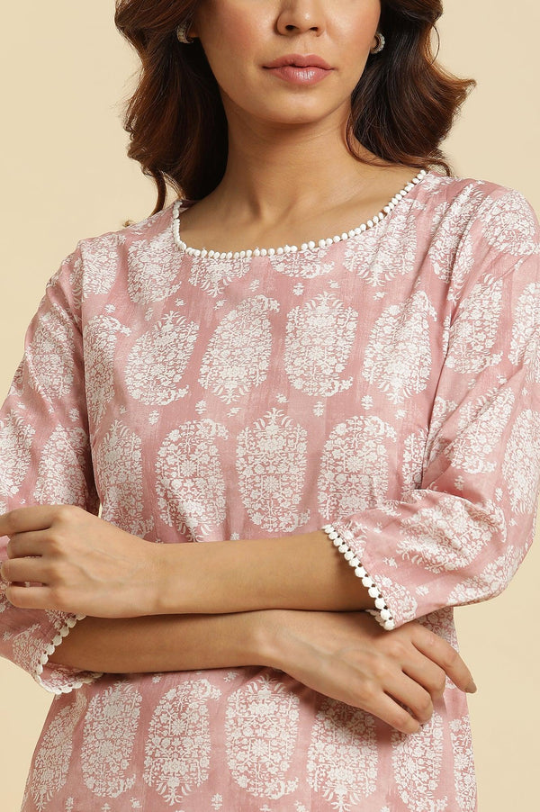 Pink Paisley Printed Cotton Kurta