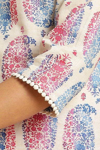 Ecru Straight Kurta In Bright Multi-Coloured Prints - wforwoman