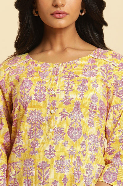 Yellow Floral Printed Straight Kurta - wforwoman