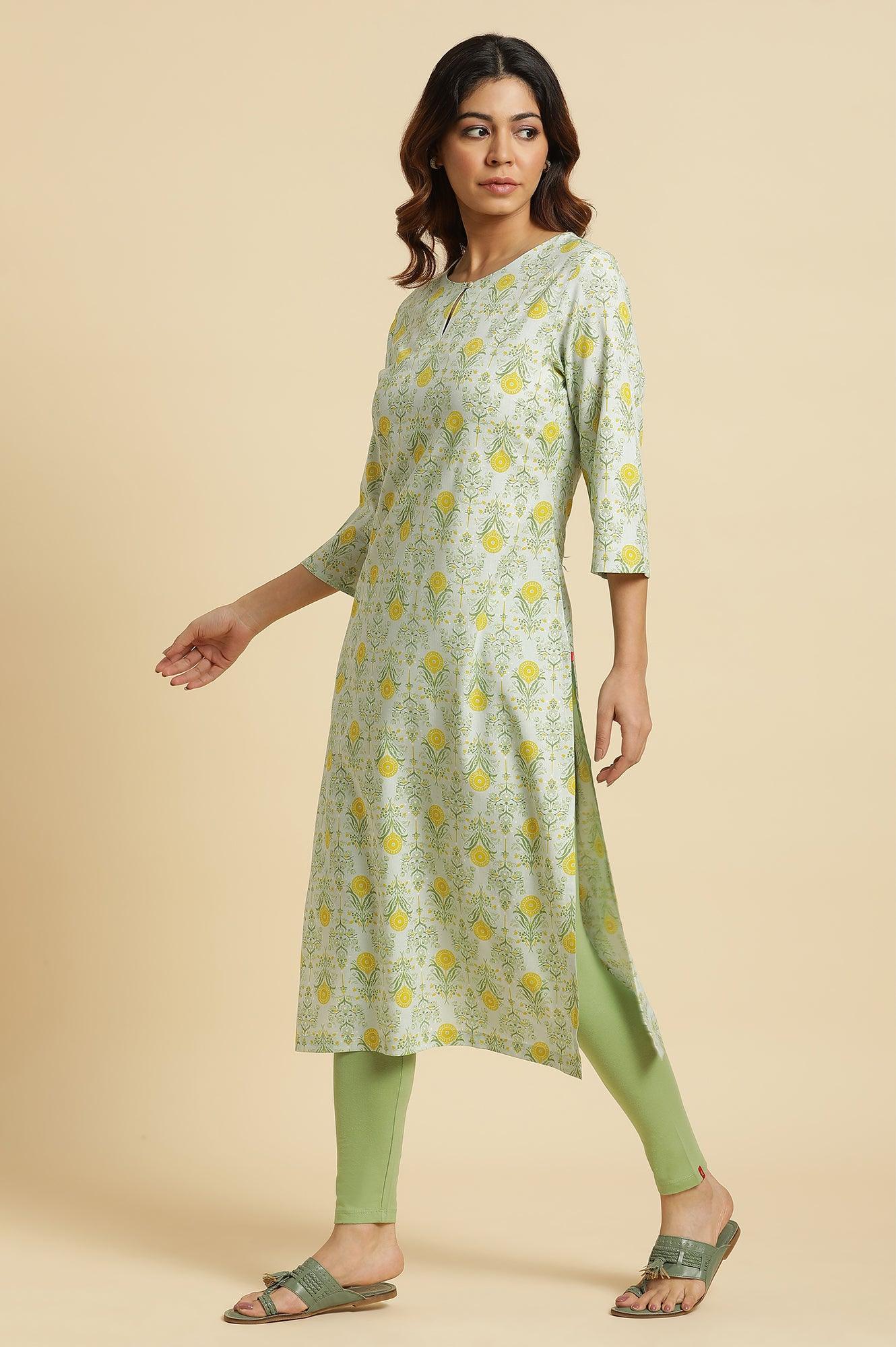 Light Green Printed Rayon Kurta - wforwoman