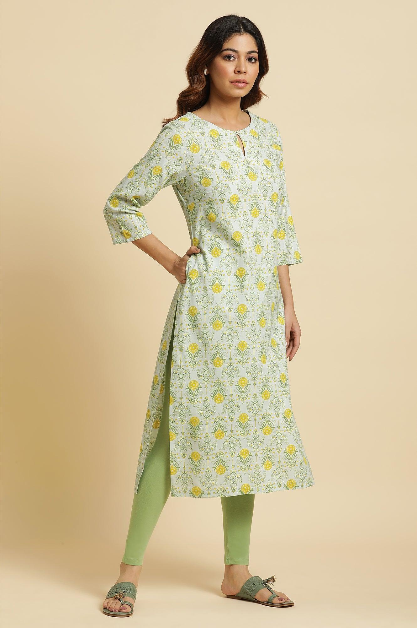 Light Green Printed Rayon Kurta - wforwoman