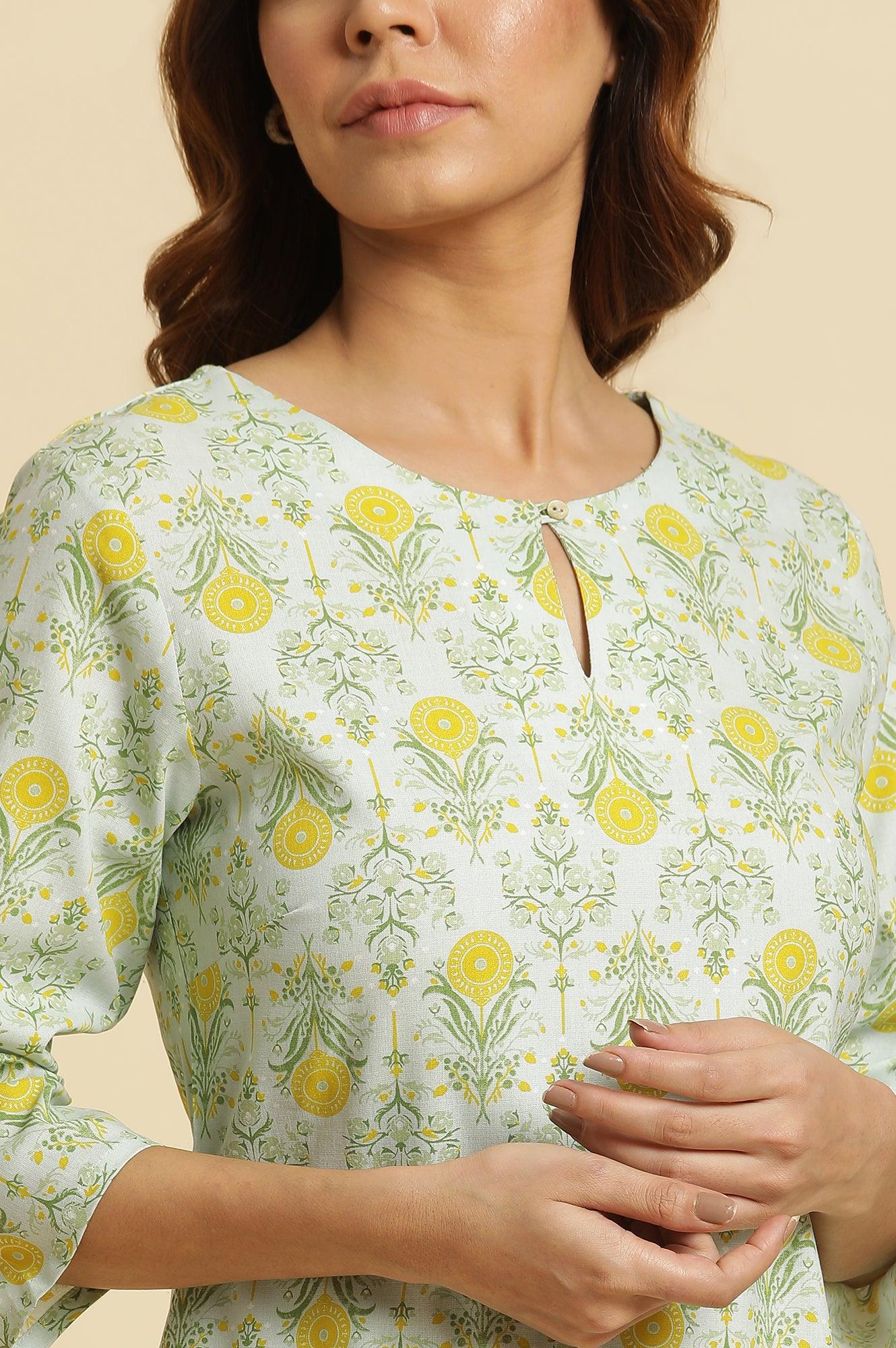 Light Green Printed Rayon Kurta - wforwoman