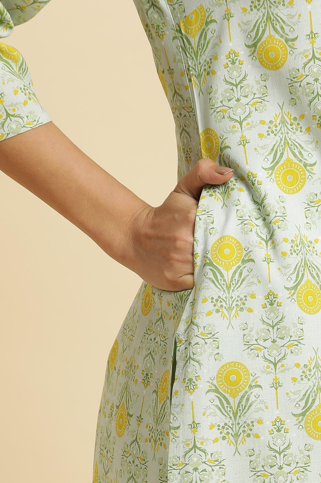 Light Green Printed Rayon Kurta - wforwoman