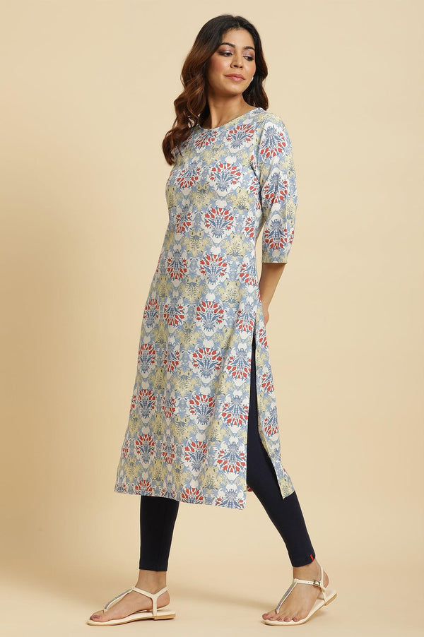 Light Blue Print Mix Rayon Kurta