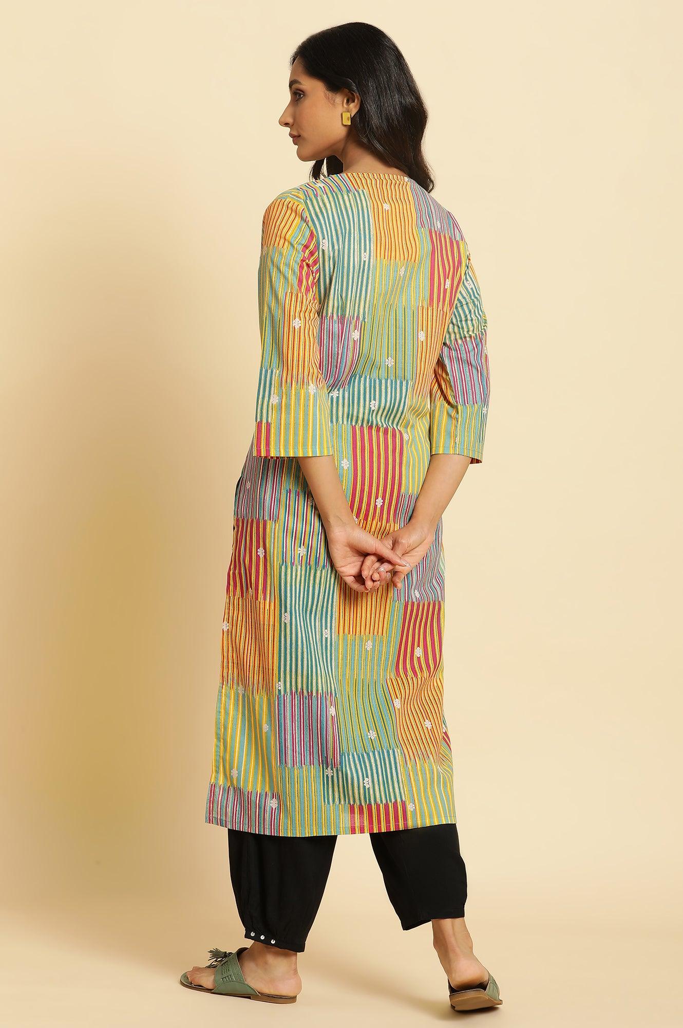 Multi-Coloured Printed Straight Kurta With Lace - wforwoman