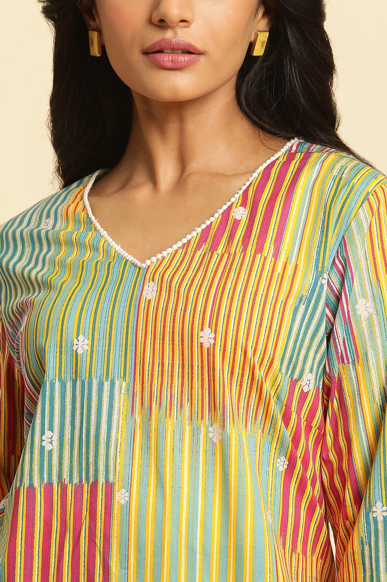 Multi-Coloured Printed Straight Kurta With Lace - wforwoman