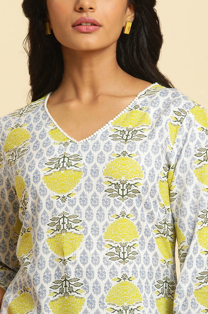 Ecru Lace Rayon Straight Kurta and Slim Pant Set