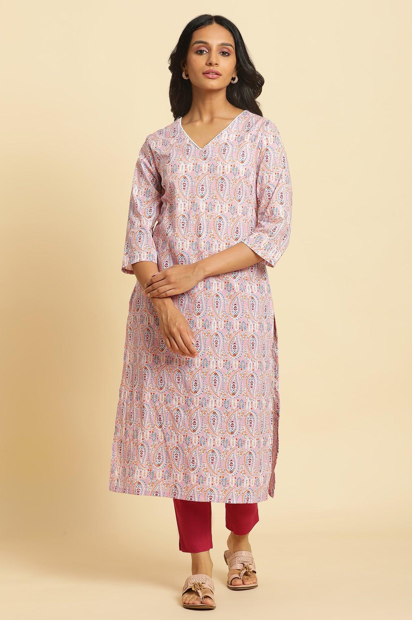 Light Purple Paisley Printed Kurta - wforwoman