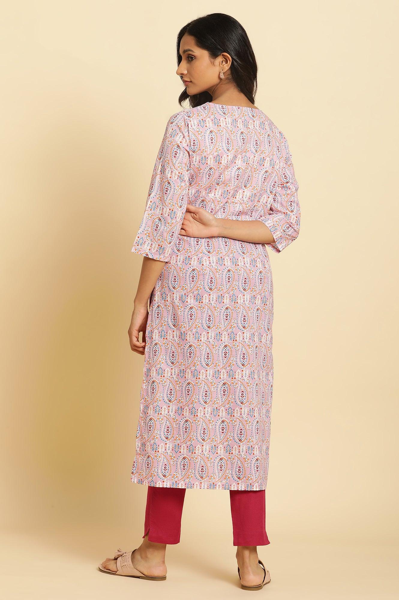 Light Purple Paisley Printed Kurta - wforwoman