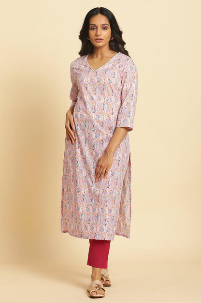 Light Purple Paisley Printed Kurta - wforwoman