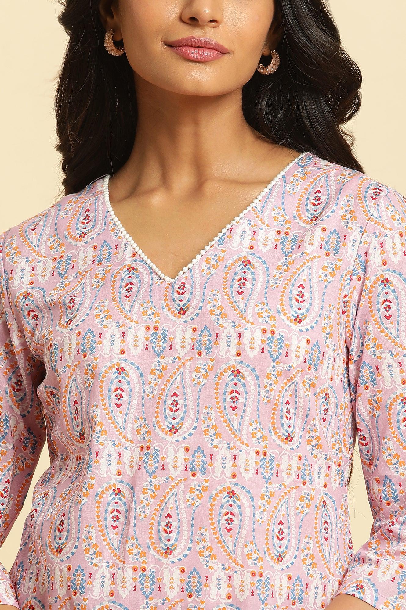 Light Purple Paisley Printed Kurta - wforwoman