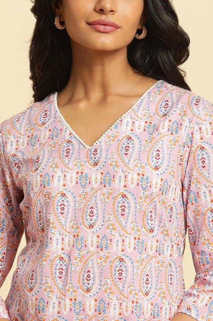 Light Purple Paisley Printed Kurta - wforwoman