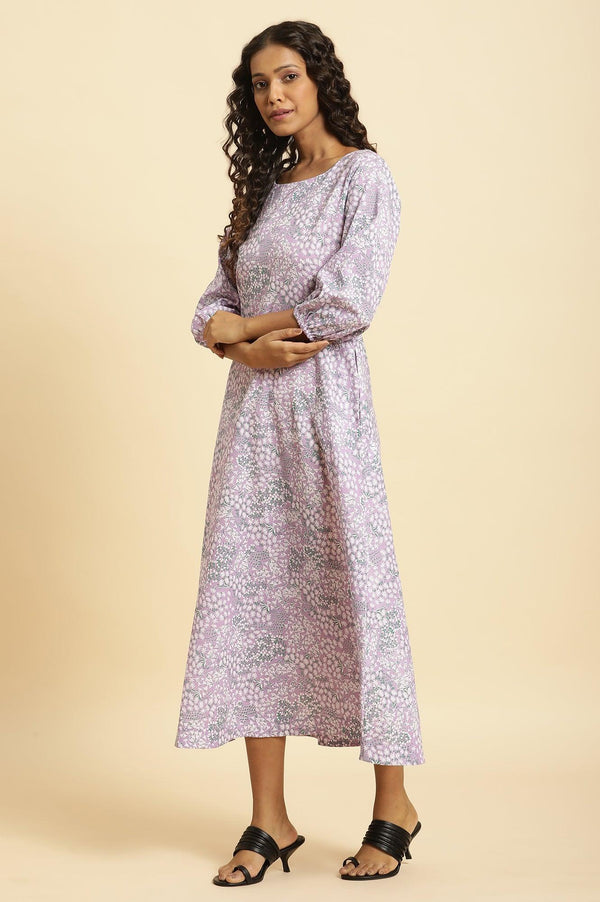 Purple Floral Printed Flared Long Dress