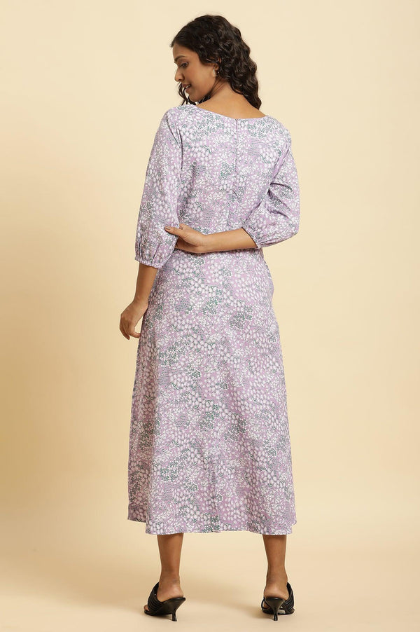 Purple Floral Printed Flared Long Dress