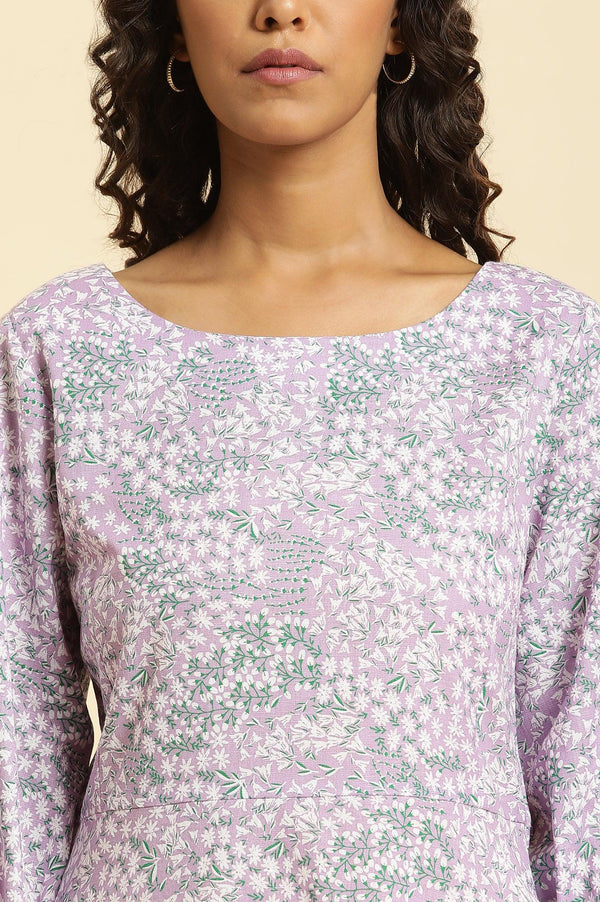 Purple Floral Printed Flared Long Dress