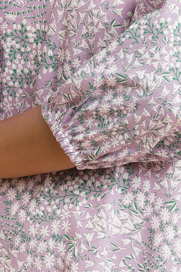 Purple Floral Printed Flared Long Dress