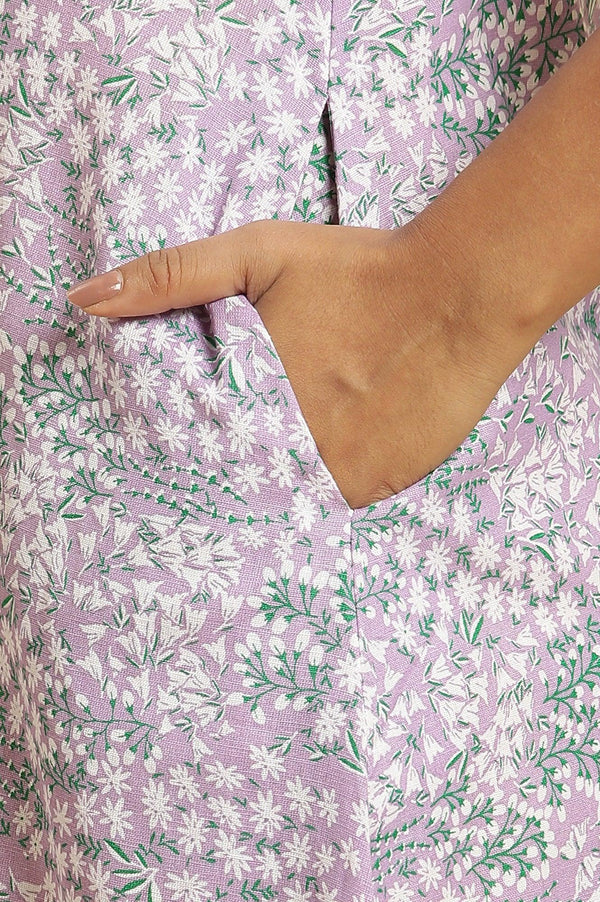 Purple Floral Printed Flared Long Dress