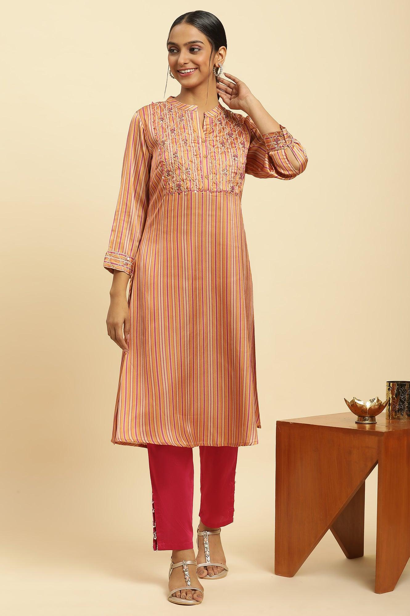 Bright Multi-Coloured Embroidered Kurta - wforwoman