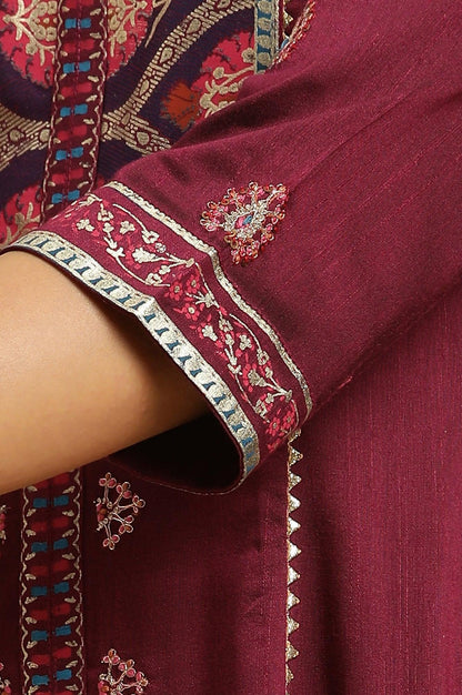 Purple Embroidered Flared Kurta - wforwoman